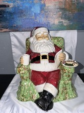 Large Vtg Ceramic Santa Claus Cookie Jar W/Milk & Cookies 1970 picture