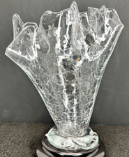 Peter Greenwood Clear Crackle Glass Handkerchief Vase - Signed 1993 picture
