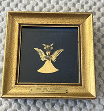 Handmade Framed Pre-Columbian Panama Gold-Tone Angel Plaque Black Background picture