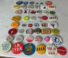 Lot 49 Pc 1960s -90s Vintage Mixed Buttons Pins Pinbacks USO NENA RED LOBSTER picture