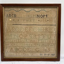 Antique Victorian 1824 Cross Stitch Sampler Alphabet Artifact History~Ann Logan picture