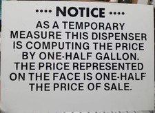 Vintage 1979 Gas Station Pump Sign Metal 1/2 Gallon Pricing Petroliana Original picture
