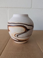 Vintage Nemadji Pottery Hand Made Marble Swirl Clay Vase Stamp Signature 5