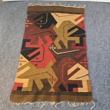 Vintage South American Handwoven Lizard Iguana Tapestry Rug Escher Style 23x35 picture