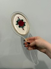 Vintage Clear Lucite Red Rose Hand Mirror picture