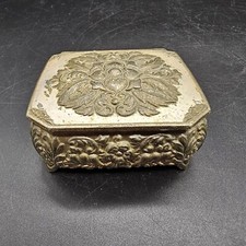 Vintage Silverplate Floral Footed Trinket Box Japan picture
