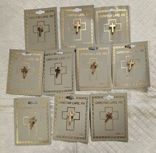 Religious Gold Tone Cross Lapel Pins 10 pcs Small Metal Christian Gift picture