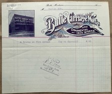 1910 Butte Carriage Works Montana Iron Works - History Rare Letter Head Bill picture