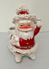 Vintage Santa Claus Ceramic Planter Spaghetti Trim 7” Candy Cane Holder  picture