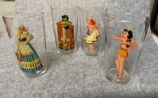Vintage 1940s 4 ½” Cocktail Glasses Set of 4 Pin-Up Peek-A-Boo Risque  picture