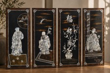 This vintage set of four black lacquer and mother-of-pearl Plagues picture