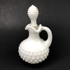 Vintage AVON White Milk Glass Hobnail Decanter Cruet Oil Bottle Jar Stopper Lid picture