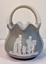 Vintage JASPERWARE Gray Basket Double Handle 5.75