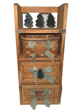 Vintage Rustic Primitive Wood Hanging Wall Shelf Drawers & Basket 14“ X 6“ Fun picture