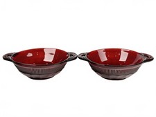 Set of 2 Vintage Anchor Hocking Royal Ruby Depression Glass Berry Bowls picture
