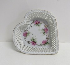 German Made Woven Lattice Porcelain Heart Shaped Trinket Dish - EUC picture