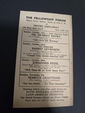 Vintage THE FELLOWSHIP FORUM LECTURE PROGRAM CARD 1940''S HOTEL DIPLOMAT NYC picture