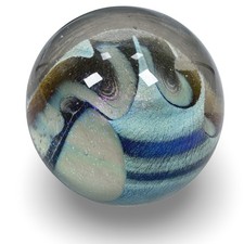Robert Eickholt 1988 Signed Iridescent Blue Abstract Ocean Art Glass Paperweight picture