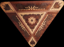 Triangular Inlaid Wood Music Box Swiss Movement Wind-Up Red Interior Handmade picture