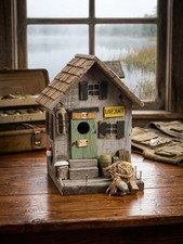 Vintage Handcrafted Wooden Birdhouse Live Bait Shack Rustic Fishing Cabin Decor  picture