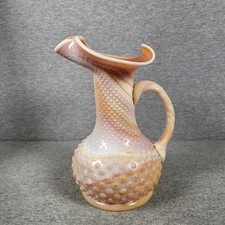 VTG MCM Footed Peach-Swirl Hobnail Glass Pitcher Large Decorative Collectible picture