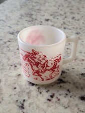 Hazel Atlas Red Vintage 1950s Davy Crockett Indian Fighter Milk Glass Cup/Mug picture