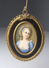 Antique Framed Hand Painted Oval Porcelain Plaque of Countess Potocka picture