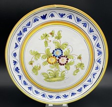 Vintage Decorative Plate Yellow Blue Flowers  Porcelain Round 10.5 inch picture