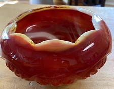 Vintage Kanawha Red Orange Slag Glass Scalloped Hobstar Candy Dish Rare Find picture