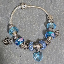 Vintage Pandora Sterling Silver Charm Bracelet Lampwork Beads Butterflies Bikes picture