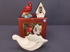 Lenox Salt and Pepper Shakers Cardinal & Birdhouse Cornucopia Porcelain Dish picture