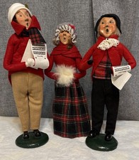3 Vintage 1986-87 Byers Choice Carolers Hand Muff Music Sheet Red Tartan Skirt picture