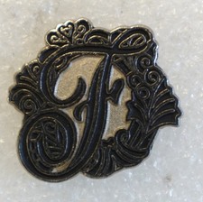 Vintage Monogram F Pinback Button Metal Ornate Design picture
