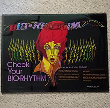 RARE 1979 Destron Check BIO-RHYTHM Vintage Coin Op Arcade Cabinet Display Sign ☢ picture