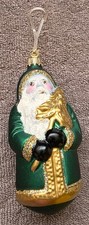 Glass Christmas Ornament, Father Christmas  in green 5 inch picture