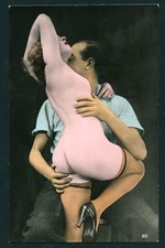 French 1930 Risque Photo AMOUROUS Couple Hand Tinted Legs STOCKINGS Ostra Studio picture
