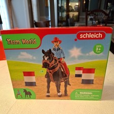Schleich Farm World #42576 New in Box Horse Rider 3-Barrels Saddle Bridle picture