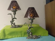 Arthur Court Safari Cheetah Leopard Votive Candleholder Pair (2) Glass Shade picture