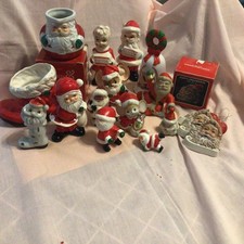 16 VTG CERAMIC PORCELAIN CHRISTMAS SANTA FIGURINES SHAKERS ORNAMENTS BELLS BOOT picture