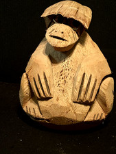 VTG Hand Carved Coconut Monkey Tiki Bar Art Glasses Holder Decor Collectible picture