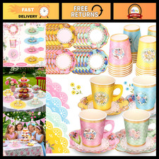 72 Pcs Vintage Floral Disposable Tea Cups & Saucers Set, 9 OZ for Parties & Even picture