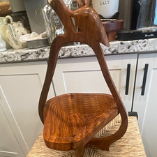 Carved Wooden Fruit Handle Collapsable Basket, Polished Brown, 1 Compartment picture