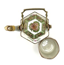 Vintage Porcelain Noritake Imperial Garden,Hexagonal Teapot & Cup, Metal Handle picture