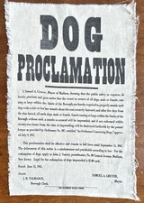 1941 Antique Dog Proclamation Cloth Broadside Madison NJ Mayor Samuel Gruver WWI picture