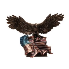 PT Pacific Trading Antique Bronze Finish American Eagle w/ Flag Patriotic Statue picture