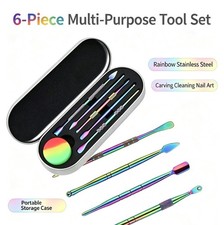 6‑Piece Iridescent Stainless Steel Nail Art Cleaning Tools Set with Storage Case picture