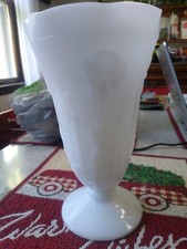 Jeanette Herringbone Milk Glass Pedestal Vase, Vintage picture