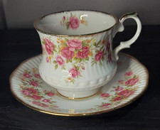 Vintage Queen's Rosina Queens Roses Footed Teacup & Saucer Bone China England picture