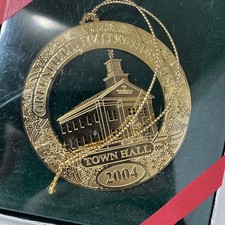 Greenfield MA Christmas Ornament 2004 Town Hall Gold Tone picture