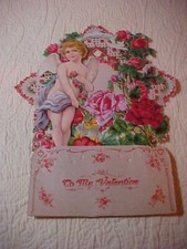 VTG Germany Fold Out Valentine Card Cherub w/ Roses picture